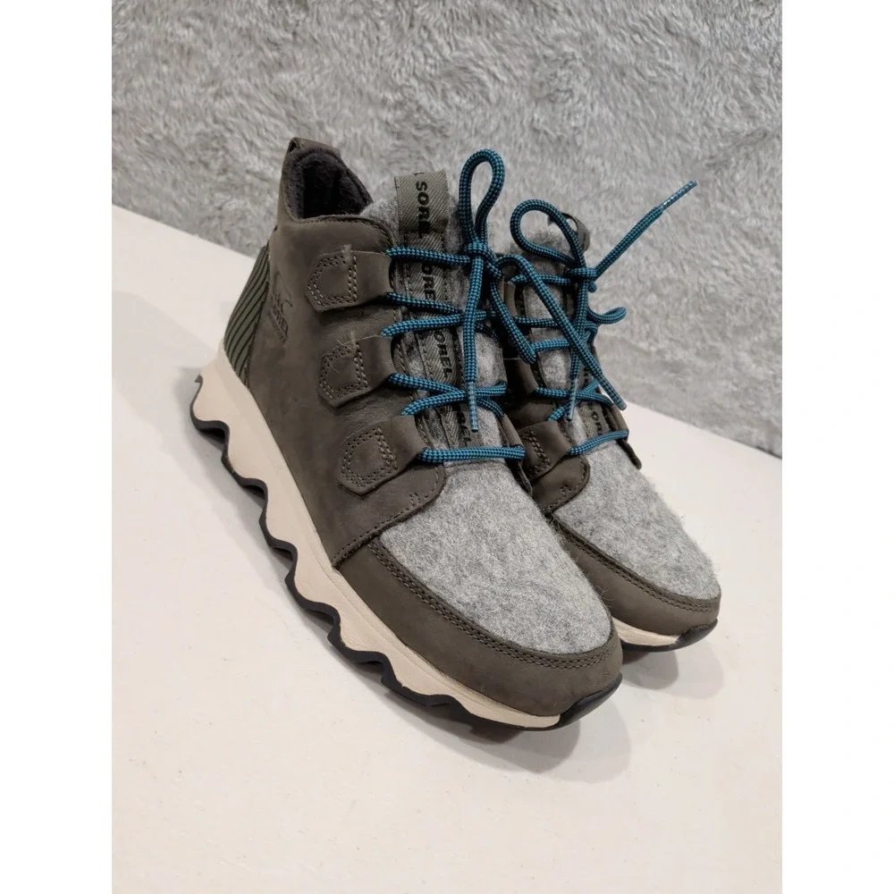 Sorel Womens Kinetic Caribou Waterproof Ankle Boot Lace Up Green Gray Size 7.5